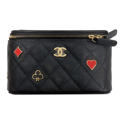 CHANEL 23P SS С рельефом Тисненый Икорный Коровья кожа Сумка для коробок Косметичка Сумка через плечо Женская Черная