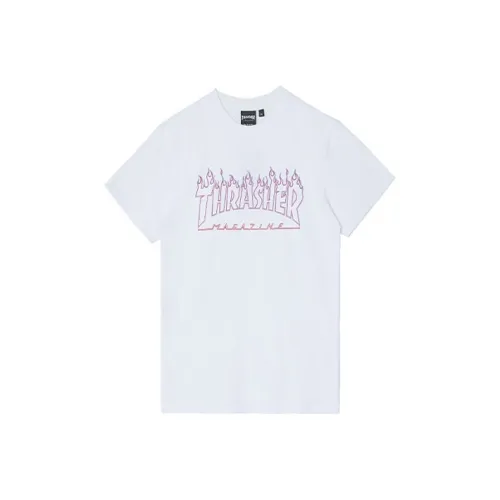 Thrasher Прямой крой T-рубашка Японская версия Унисекс Белый