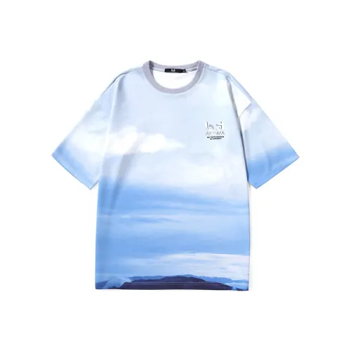 BT Прямой крой рукав длиной до локтя футболка унисекс серо-синий