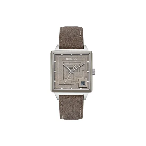 BULOVA Мужские часы Кварцевый механизм Кожаный ремешок 34X37 Серый циферблат