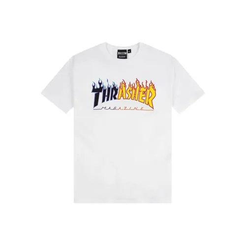Thrasher Прямой крой T-рубашка Японская версия Унисекс Белый