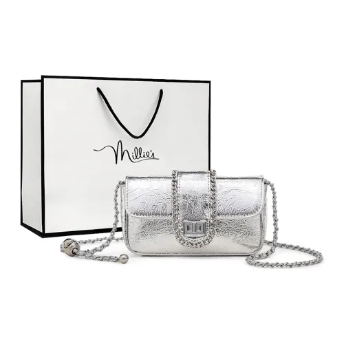 MILLIE'S Корова Кожа Подмышка Сумка через плечо Маленькая Квадратная Сумка Женская Серебряный Черный