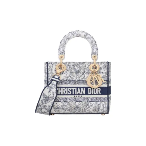 DIOR LADY D Лайт Хлопковая Ткань Сумка Lady Dior Тоут Сумка Сумка для покупок Сумка на плечо Сумка Маленькая Женская Синяя