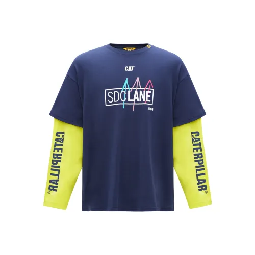 CAT x Sdc Lan Облегающий Mock Двухкомпонентный Длинный Рукав Т-Рубашка Унисекс Темно-синий