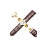 Импортная телячья кожа ★ Коричневый с коричневой строчкой - Розово-золотая застежка-бабочка