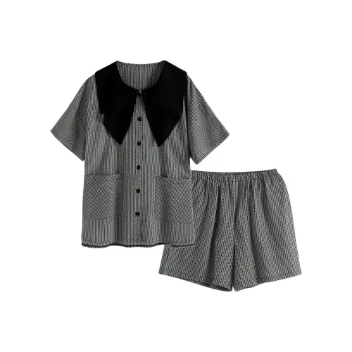 Городская красота Pajama Комплект Женский Черный Белый Полосы