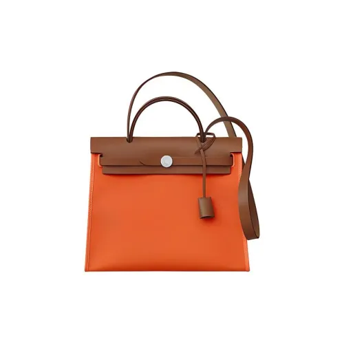 HERMES Herbag Zip Женские Пламя Оранжевый и Золото Коричневый