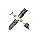 Импортная телячья кожа ★ Черный Черная нить - Розово-золотая застежка-бабочка