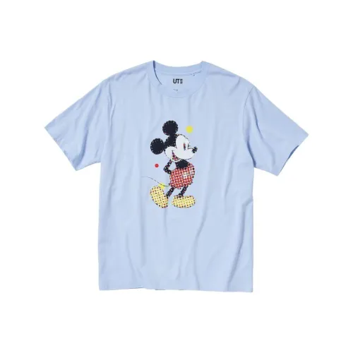 UNIQLO X Disney Co Бренд SS23 Светло-синие Унисекс T-рубашки