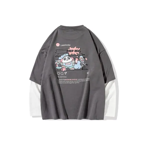 LAMLICKA x YINYUEXIONGMAO Круглый вырез Облегающий Mock Двухкомпонентная рубашка Унисекс