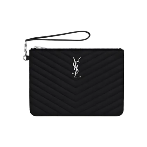 SAINT LAURENT Монограмма Коровья кожа Запястье Сумка Клатч Монета Кошелек Женская Черная