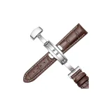 Импортная телячья кожа ★ Коричневый с белой строчкой - Серебряная застежка-бабочка