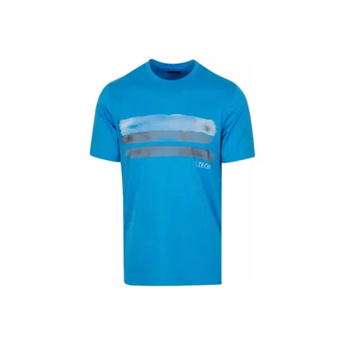 Ermenegildo Zegna Blue Men's T-Shirts Эргенжильдо Зегна Синий Мужской Т-Рубашки