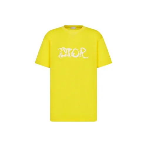 DIOR Quarterly New Products Рукав с оборванным плечом T-рубашка Мужская Желтая