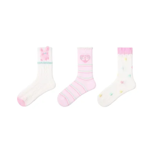 Vine Color Носки Crew Женские 3 пачки Звезды Кролик Конфетный цвет