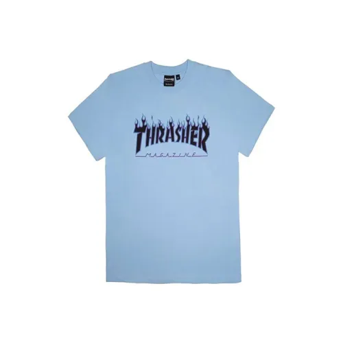 Thrasher Прямой крой T-рубашка Японская версия Унисекс Небесно-голубой