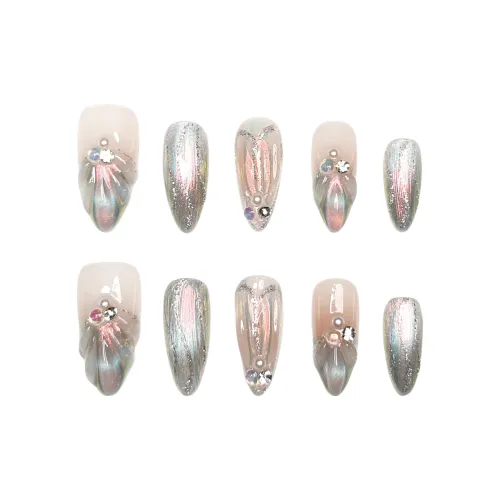 KDOW Cold Морская раковина False Nail Миндально-розовый Смоки Шimmer Кошачий глаз 21 мм