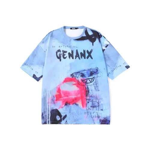 GENANX Прямой крой длина рукава (размер в длину) рубашка Sleeved T унисекс серо-голубой