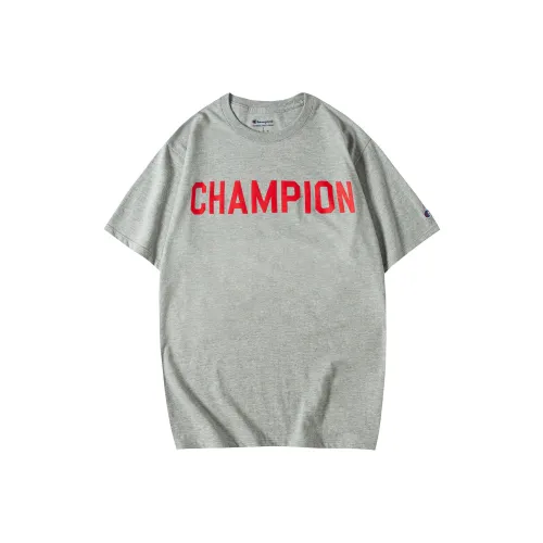 Champion Круглый вырез Свободный крой Прямой крой Короткий рукав Футболка Версия для США Унисекс Светлый Серый