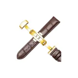 Импортная телячья кожа ★ Коричневый с коричневой строчкой - Золотая застежка-бабочка