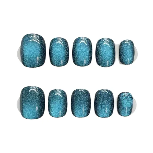 Suiyiie Кошачий глаз False Nail Handcrafted Cropped Nail Art Short Round Melbourne Blue Solid Color Solid Color