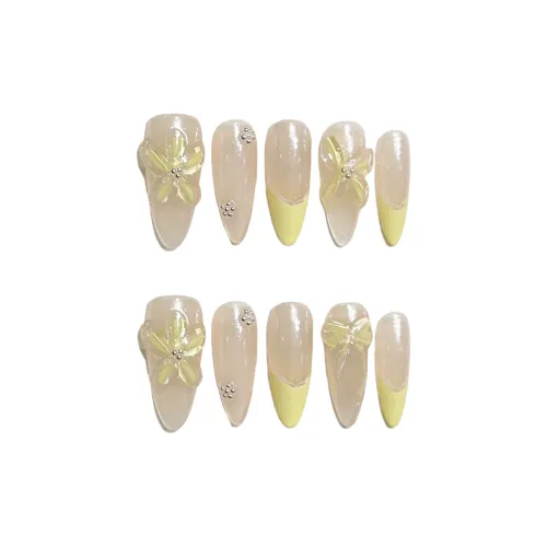 AIDINGQI Бант Ледяной Цветочный дизайн Осветляющий Ледяной Прозрачный False Nail Длинный Желтый Градиентный