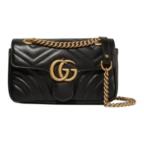 GUCCI GG Marmont Кожа Плечевая Сумка Маленькая Женская Черная