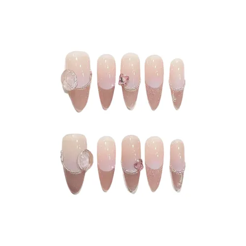 AIDINGQI Французский Кошачий глаз Сердце False Nail Миндаль MID Длина (размер в длину) Розовый Градиентный 22мм