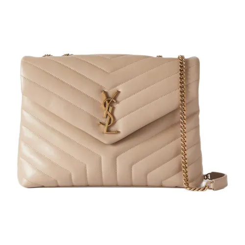 SAINT LAURENT LOULOU Сумка через плечо из телячьей кожи среднего размера женская бежевая