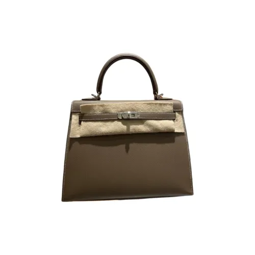 HERMES Madame Кожа Сумка Kelly Сумка Женская Слоновой Серый Внутренний Оранжевый