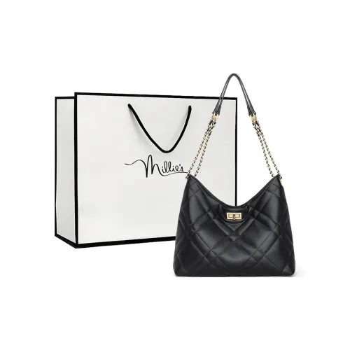 MILLIE'S Корова Кожа Подмышка Сумка на Плечо Стандартная Женская Черная