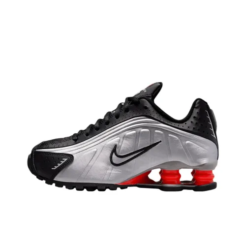 Nike Shox R4 Slip-resistant Abrasion-resistant Low Top Детская беговая обувь Черный Серебряный