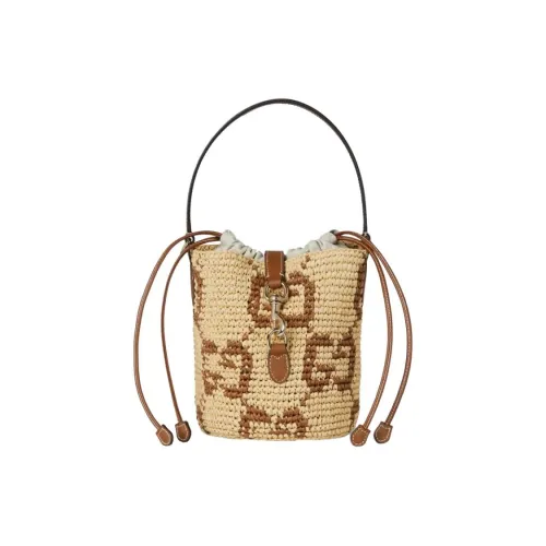 GUCCI Raffia Ведрообразная Сумка Сумка на Одно Плечо Экстра Мини Унисекс Оригинальная и Коричневая
