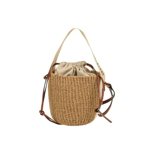 Chloe Woody Straw Bucket Bag Single Shoulder Bag Women's Ecru Члои Вуди Струменная Ведро Сумка Одно Плечо Сумка Женская Экрю