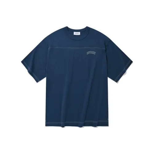 COVERNAT SS22 Круглый вырез Свободный крой Прямой крой Короткий рукав Рубашка Унисекс Синий