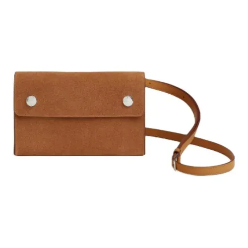 HERMES GRIZZLY Swift Телячья кожа Сумка через плечо Кошелек Женские Rock Коричневый цвет антилопы Кунжут