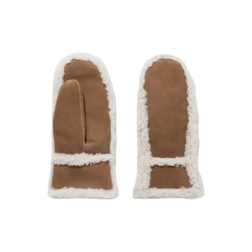 Yves Salomon Шерсть Замша Овчина Вязаные перчатки Женские Коричневый