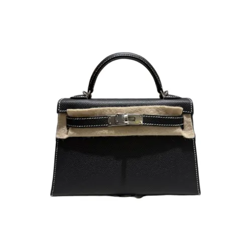 HERMES Mini Kelly 2nd Generation Эпсом Кожа Сумка Kelly Сумка Женская Черная
