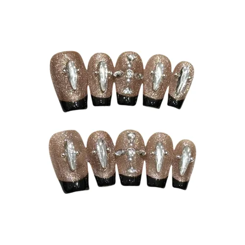 Gentle Welcome French Maillard Style False Nail Короткий LADDER Черный золотой Jump Цвет