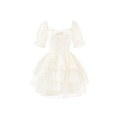 Local Gal Короткий рукав Платье Женское Абрикос