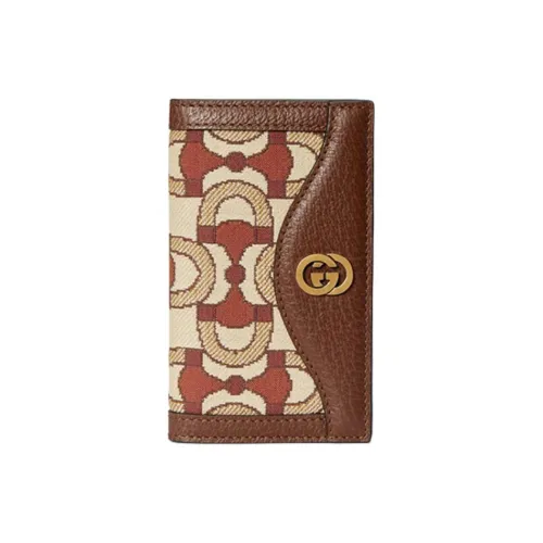 GUCCI Жаккардовая ткань Кожа Держатель для карт Мужской Коричневый