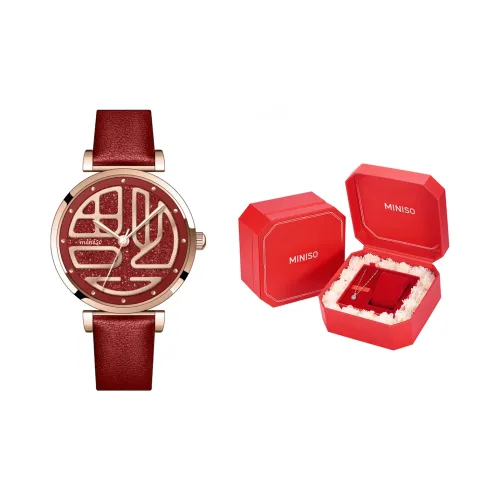 Miniso New Year Limited Edition Wrist Watch Кварцевый механизм Кожаный ремешок Часы Женские часы Красный циферблат часов