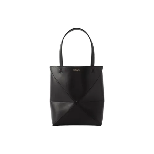 LOEWE Puzzle Fold Блестящий Телячья кожа Тоут Сумка Сумка для покупок Сумка на плечо Сумка Женская Черная