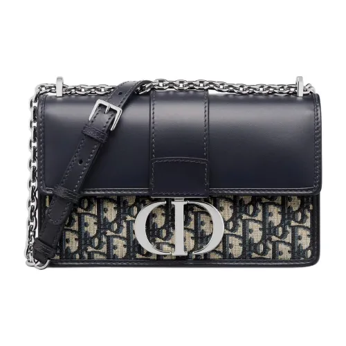 DIOR 30 Montaigne OBLIQUE Печатная ткань с гладкой коровьей кожей Сумка через плечо Стандартная Женская Синяя