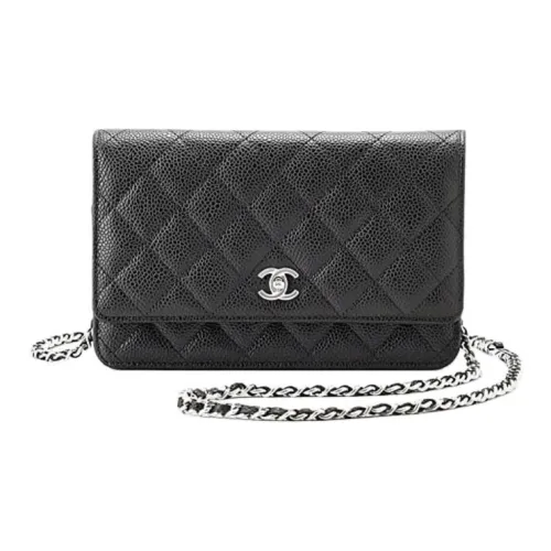 CHANEL WOC Телячья кожа с рельефным узором Кошелек Сумка через плечо Сумка на плечо Мини Женская Черная