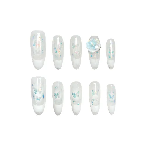 Rui Jin RUIJIN Бабочка Фея Роскошный Мягкий Девушка Стиль False Nail MID Длина Белый Однотонный Милый Сияние 25mm