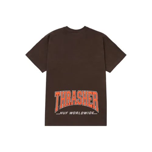 HUF SS22 Круглый вырез Облегающий Прямой крой Короткий рукав Т-рубашка Мужская Коричневая