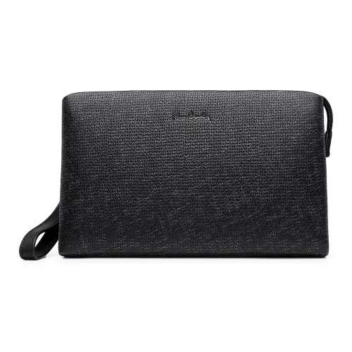 PIERRE CARDIN Клатч из крупнозернистой текстуры коровьей кожи мужской черный