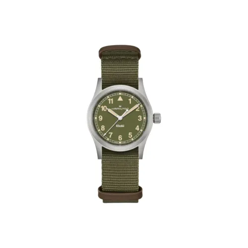 HAMILTON Khaki Marine Collection Кварцевый механизм Унисекс Часы 33 мм Зеленый циферблат Корпус из нержавеющей стали Тканевый ремешок