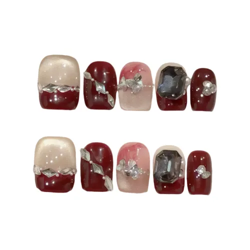 Gentle Welcome Французский Кристальный False Nail Короткий LADDER Ягодно-красный Smudge